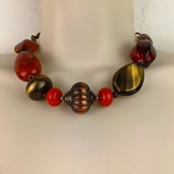 Multi Color Multitexture Large Beaded Boho Choker Necklace - Picture 2 of 9